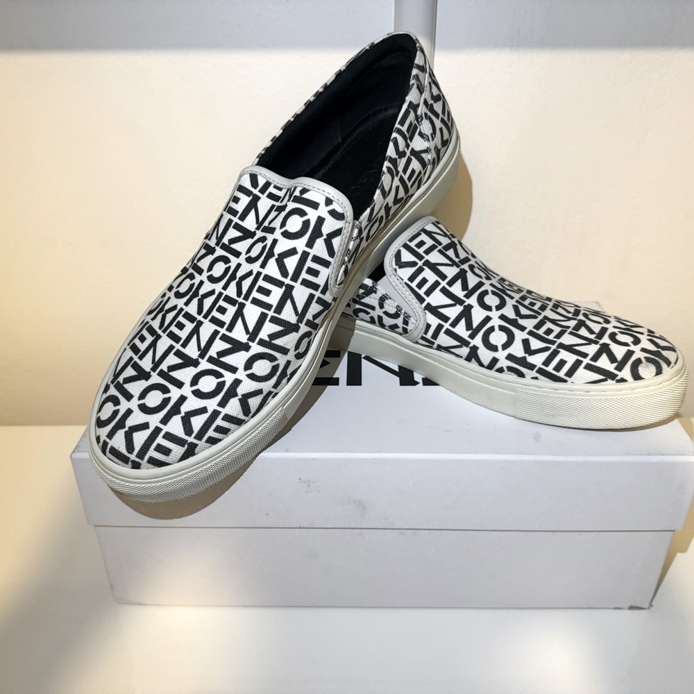Kenzo K-Skate  Canvas Slip On Sneaker white and black